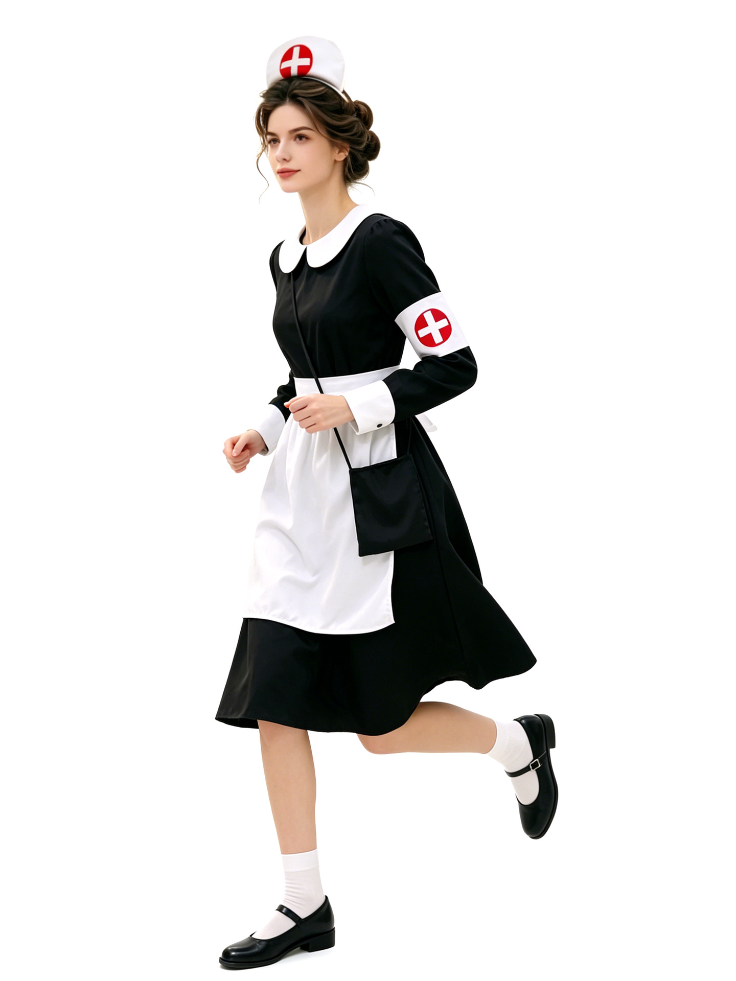 Classic Black White Nurse Uniform Set - Women Nurse Cosplay Outfit
